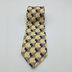 Tom James Men's Yellow and Navy Geometric Silk Tie